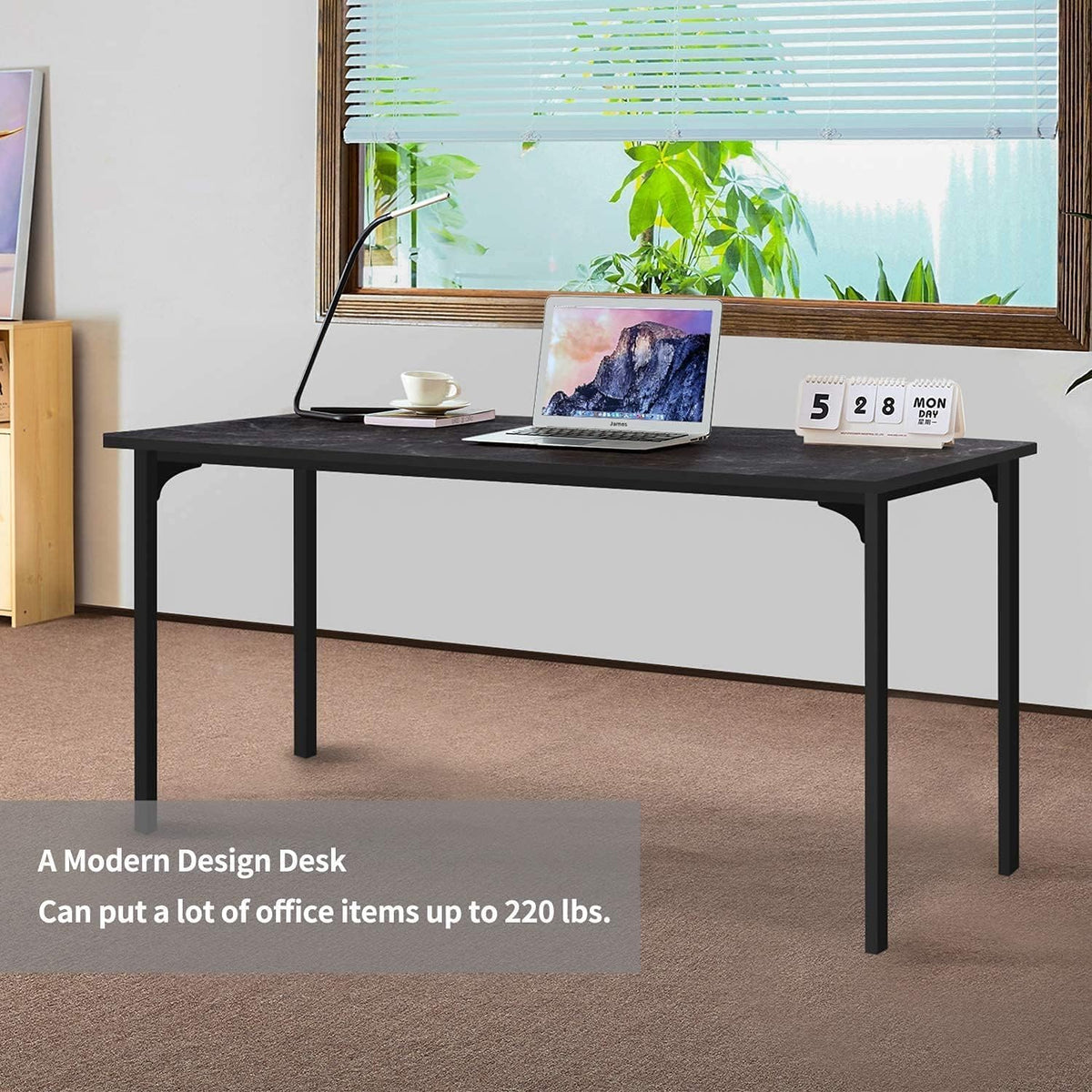 HealSmart Thickened 47 Inch Computer Office Desk, Home Writing Study Worktable for Bedroom, Black Small Desk, Modern Simple Style PC Table, Black
