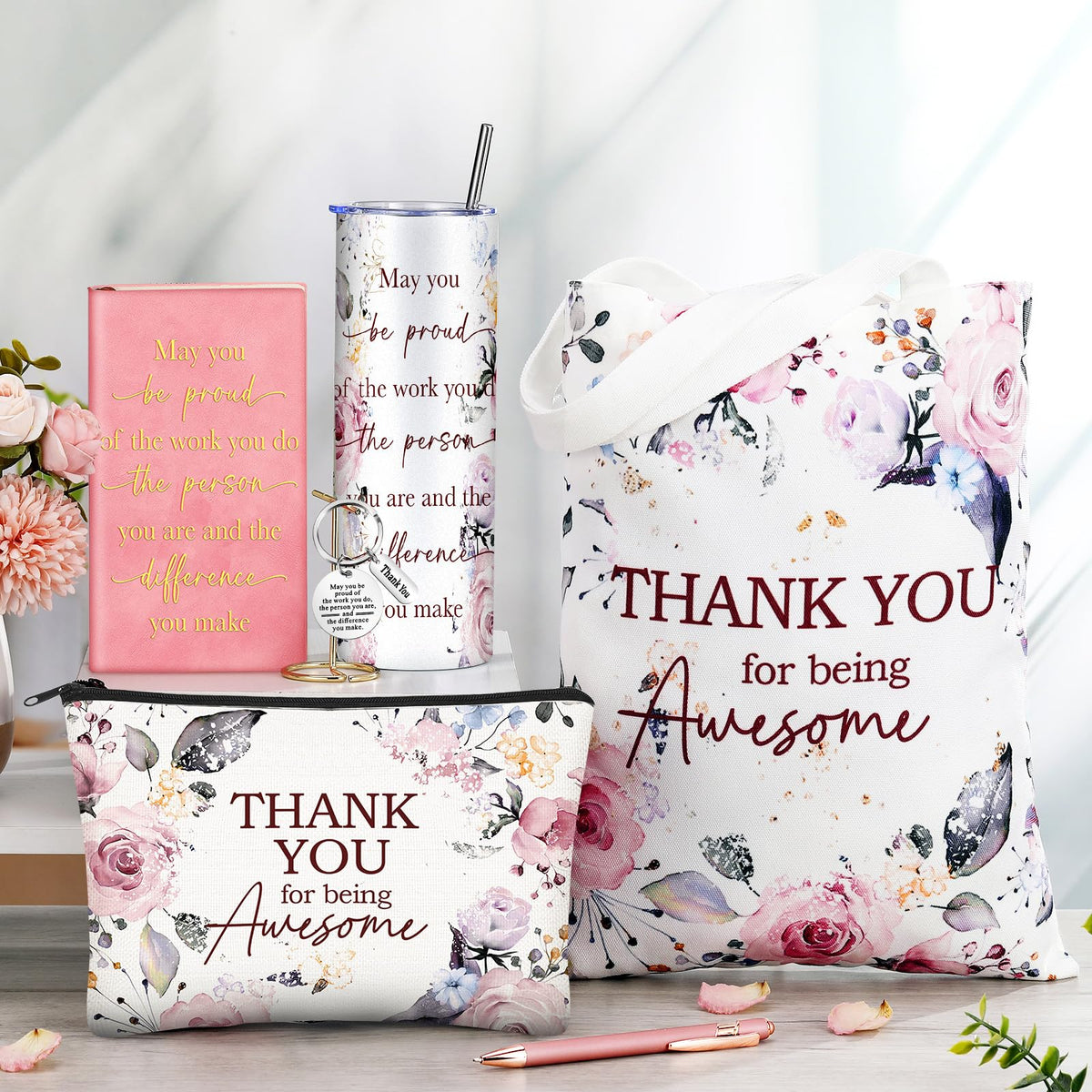 Wiwiqing 6 Pcs Employee Appreciation Gifts for Women, Thank You Gift Set for Coworker, Staff, Teacher, Nurse, Team Recognition Gifts for Work Anniversary, Farewell, Promotion(Chic Style)