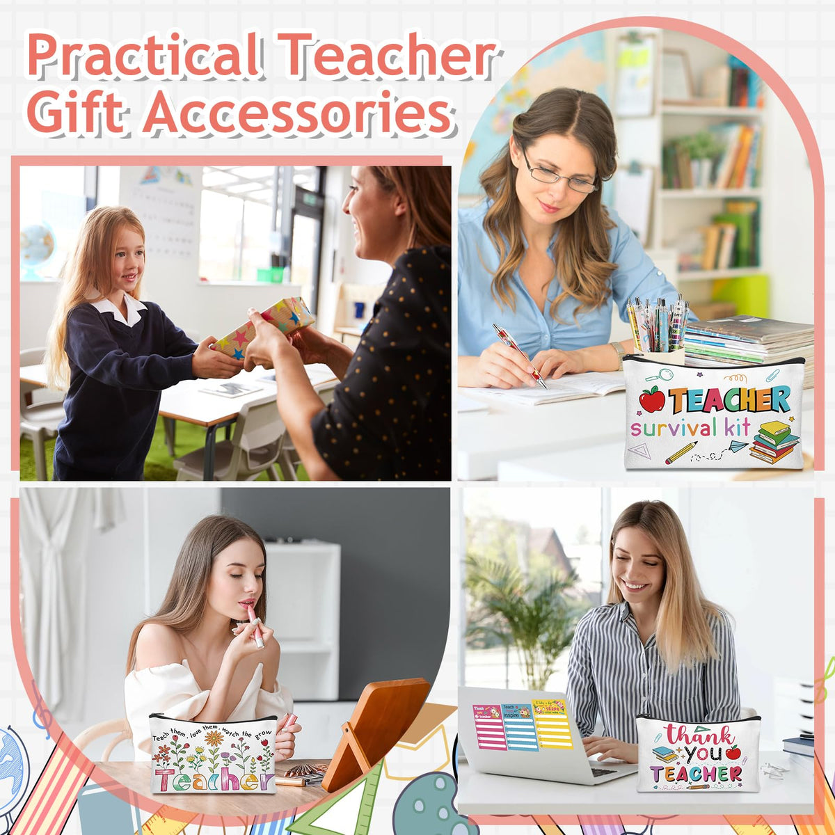 Lebsitey 48 Pcs Teacher Appreciation Gifts In Bulk Teacher Survival Kit Makeup Bags,Sticky Notepads and Pens Thank You Gifts for Coworker Employee Teacher’s Day Office Supplies