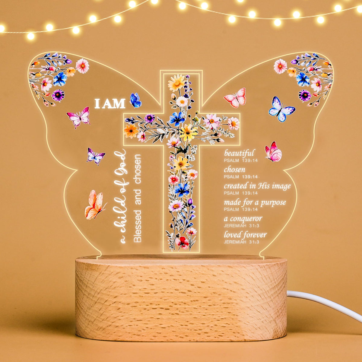 Baptism Gift for Girls Boys,Baby Shower Gifts,Butterfly Cross Night Light Gift for Baptism, Goddaughter, Godson, First Communion, Confirmation, Easter, Christmas | Christian Nursery Decor Gift
