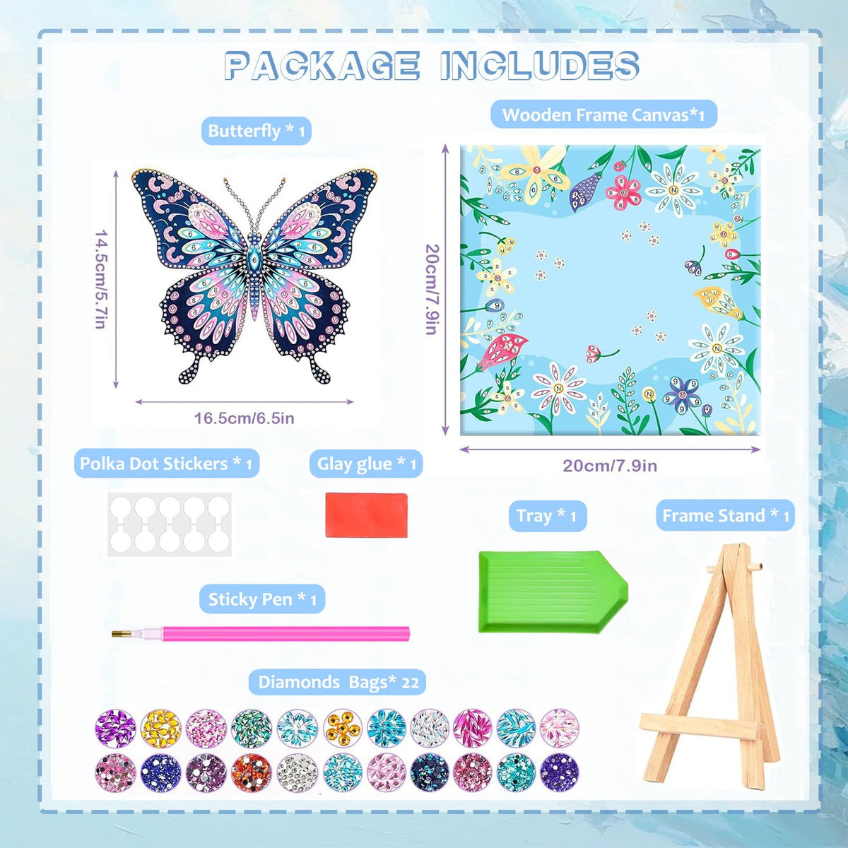 Arts and Crafts for Age 8-12, Framed Canvas Diamond Art Kits for Adults, Butterfly Diamond Art with Wooden Triangle Easel, Diamond Painting for Beginners, Birthday Gifts for Women, Gifts for Girls 6-8