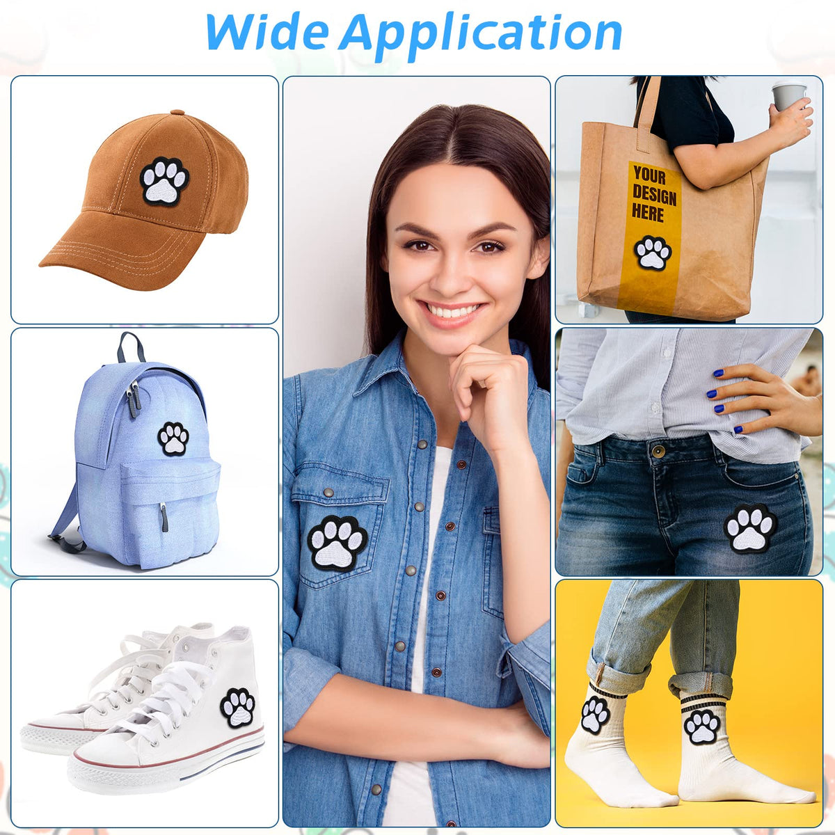 Waydress 24 Pcs Iron on Patches Paw Print, Iron/sew on Patches for Clothing, Cute Paw DIY Decoration or Repair Fabric Embroidery Stickers for Dresses Backpacks Jean T-Shirt Cap Shoe(White,24 Pcs)