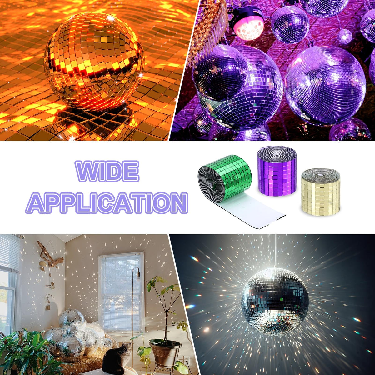 MECCANIXITY Self Adhesive Glass Mirror Mosaic Tiles 3200 Pcs 5 x 5 mm Disco Tiles for Craft Decoration Glass Mirror Disco Ball Gold 2 Pcs