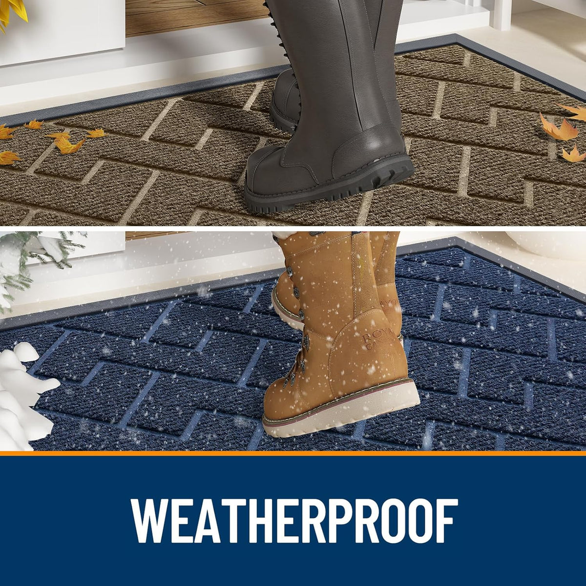 OLANLY Indoor Outdoor Front Door Mat - Waterproof All-Season Herringbone Design, Easy Clean | Grey 71x23