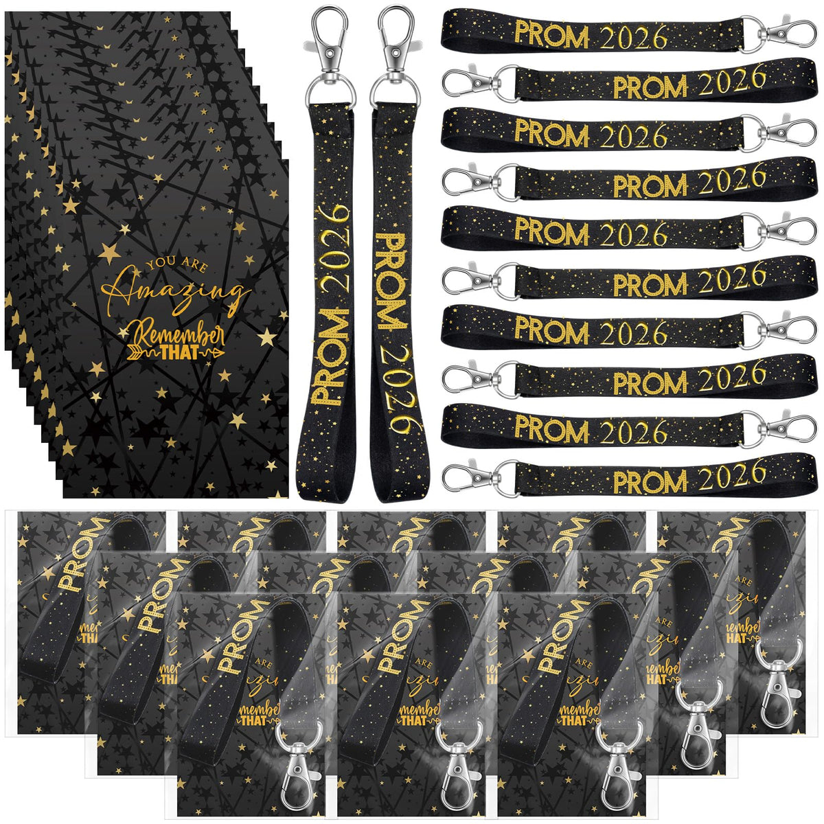 Knitgrip 24 Set Prom 2026 Graduation Party Favors Prom Lanyard Keychain Holder Class of 2026 Keychain with Cards Bags for College (Black)