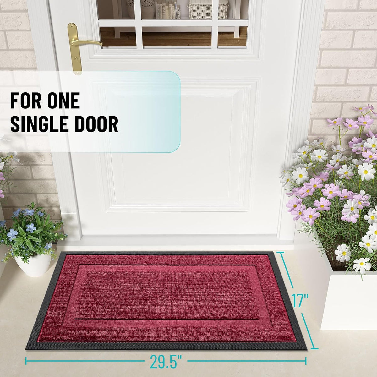 OLANLY Indoor Outdoor Front Door Mat - Waterproof All-Season Doormat, Easy Clean, 35x23, Burgundy
