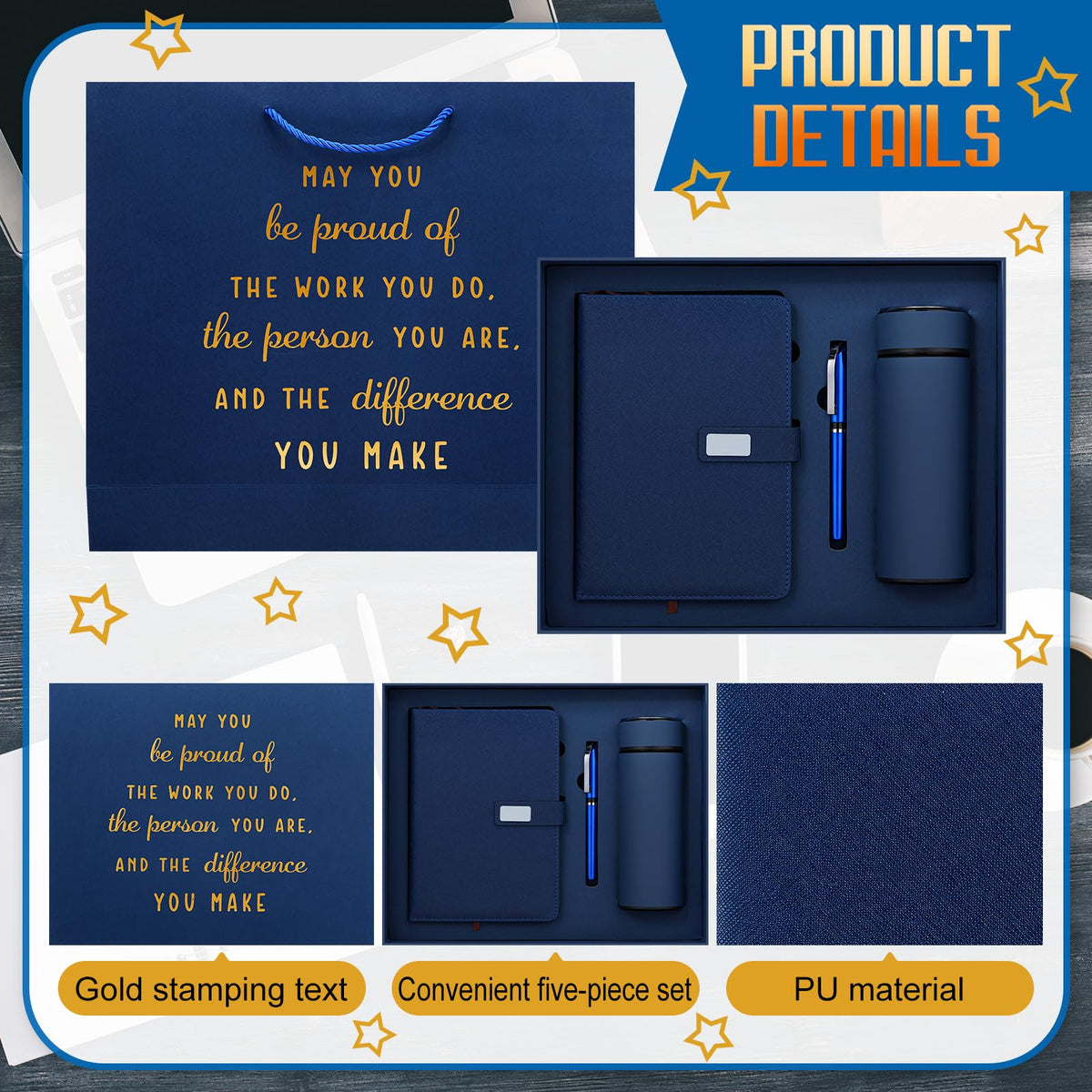Honoson Employees Appreciation Gift Set for Men, New Employee Welcome to The Team Sets Notebook Pen and Tumbler May You Be Proud, Farewell Gifts for Coworkers(Blue)