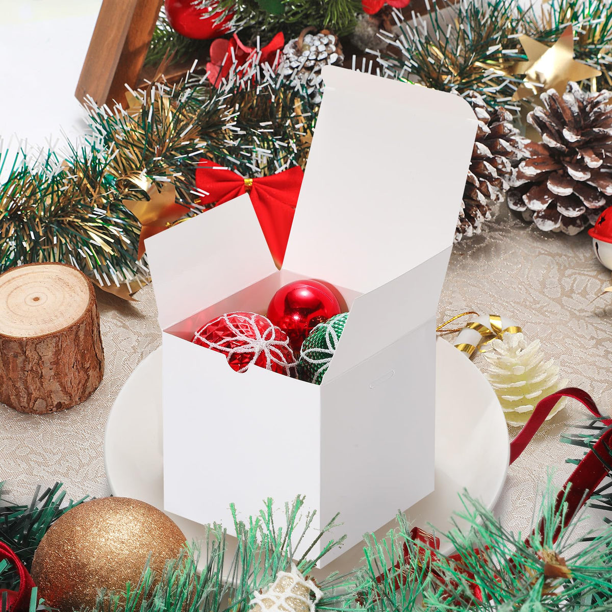 DOYIDE Small Gift Boxes, 60 Pcs 4x4x4 Inch White Elegant Paper Box with Ribbons, Party Favor Boxes for Candy Cupcake Christmas Wedding Baby Shower Bridesmaids Birthday