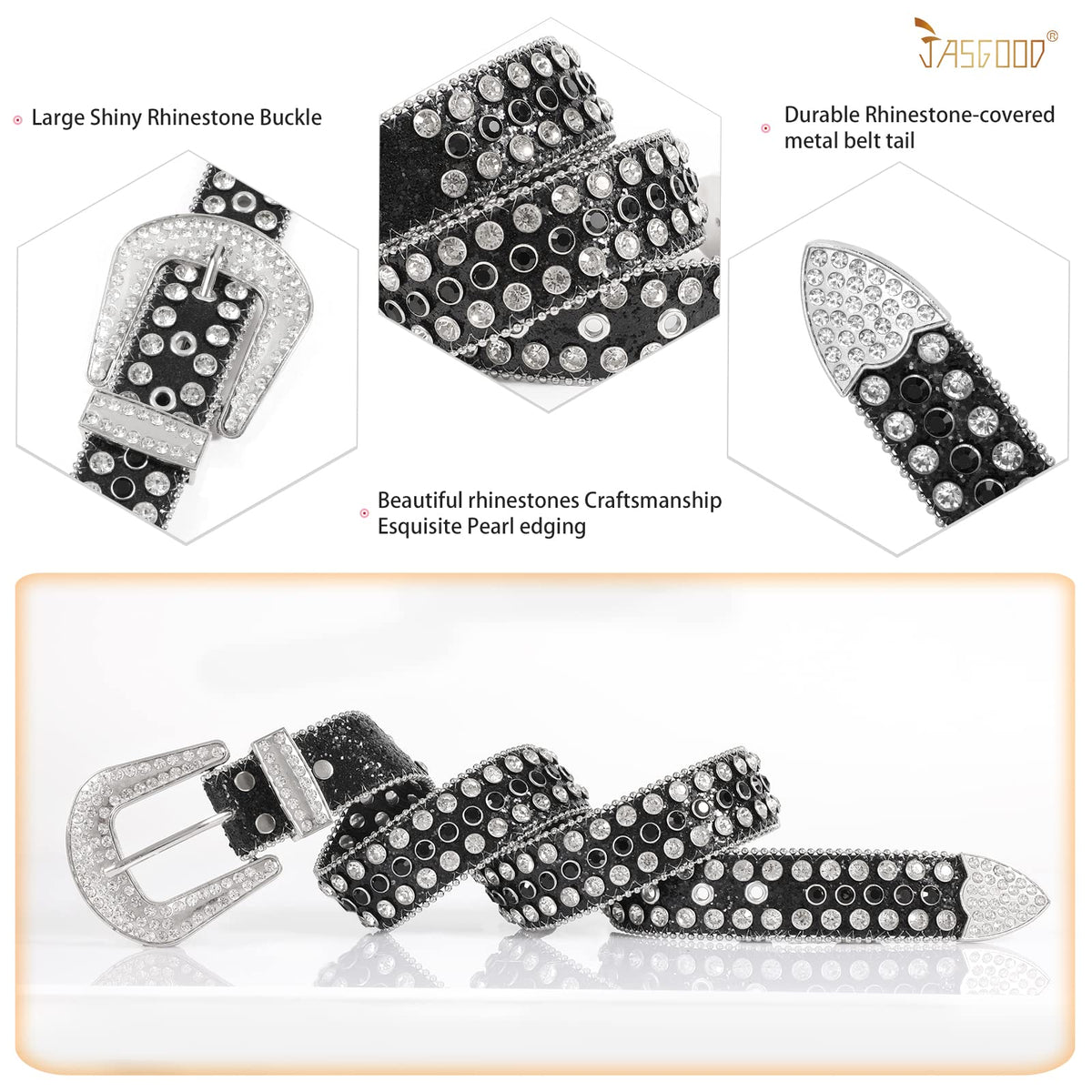 JASGOOD Women Men Rhinestones Belt,Bling Western Cowgirl Cowboy Studded Leather Belt Diamond Waist Belt for Jeans Pants