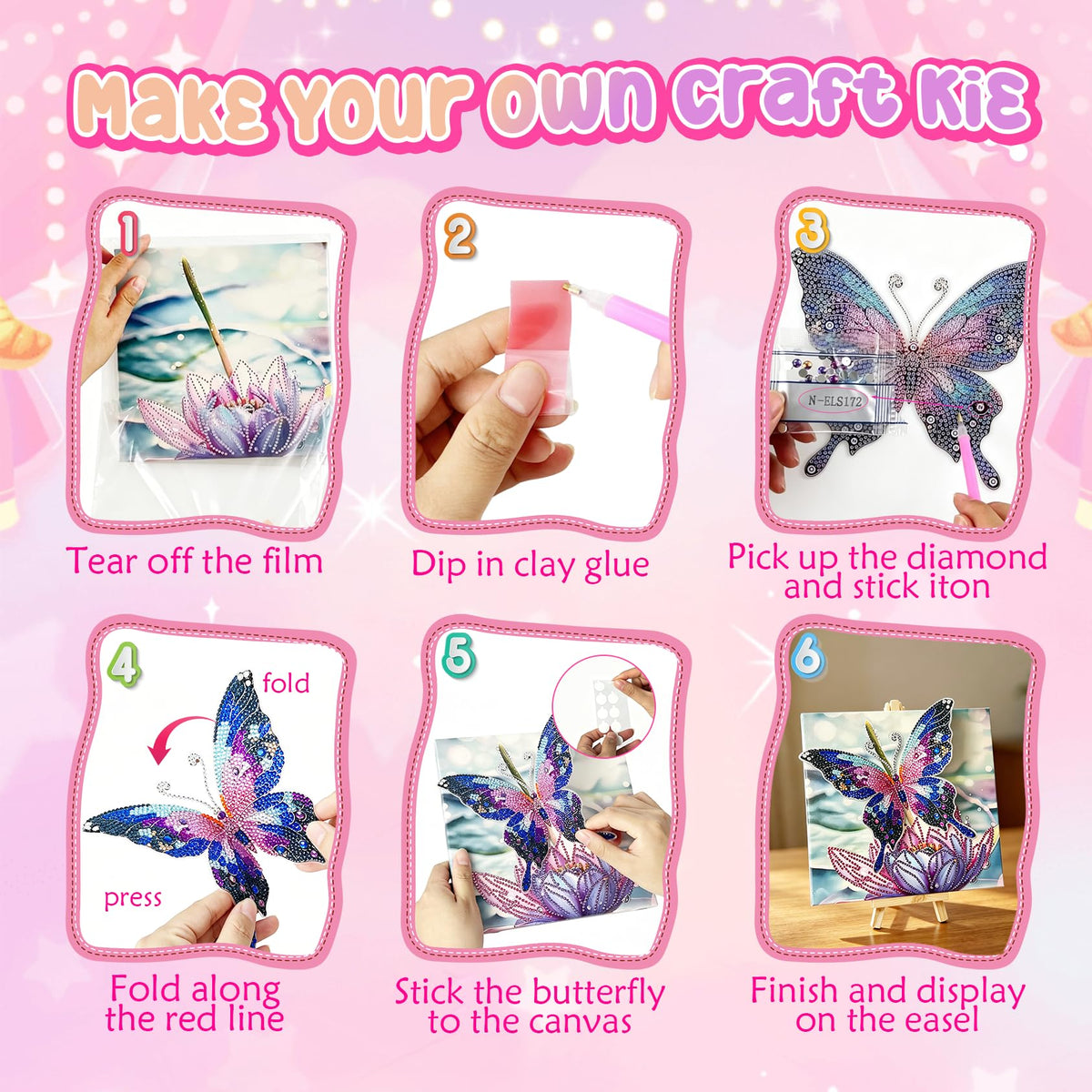 SJTYDX 5D Diamond Art Butterfly Kit with Frame, Flower Diamond Painting for Adults Beginners, DIY Gem Painting Craft with Easel, Diamond Paint Kit for Home Decor & Unique Gift, 7.8x7.8 Inc