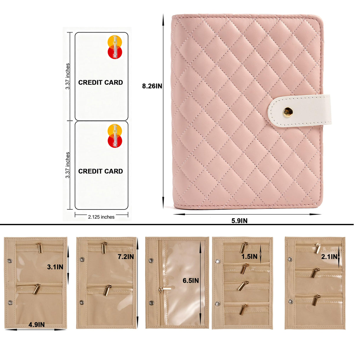 PU Leather Travel Jewelry Binder Organizer - Jewelry Boxes Case Ring Binder Storage Book with Zipper Velvet Pouches Bags for Women Gifts - Grey