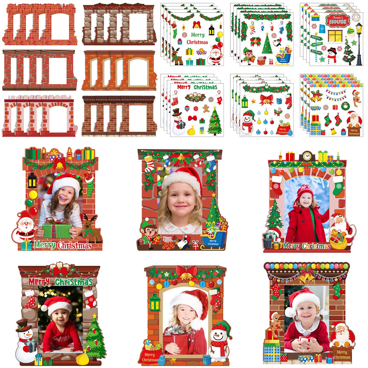 Capoda 24 Pack Christmas Picture Frame Craft Kits DIY Fireplace Christmas Photo Frame Craft Ornaments Xmas Picture Frame Holiday Craft Activities for Photo Ornament Craft Christmas Tree Decor