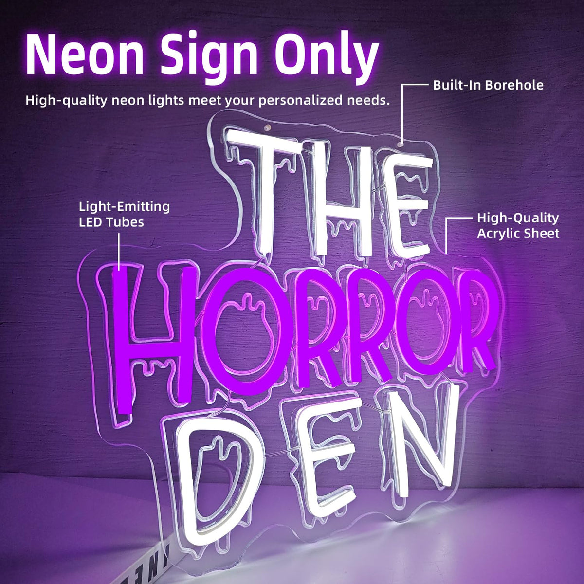 Jeanchrl The Horror Den Neon Sign Halloween Neon Lights for Teen Bedroom Horror LED Signs USB Powered Scary Neon Light Sign for Party Game Room Man Cave Spooky Neon Wall Art Unique Gift for Boys