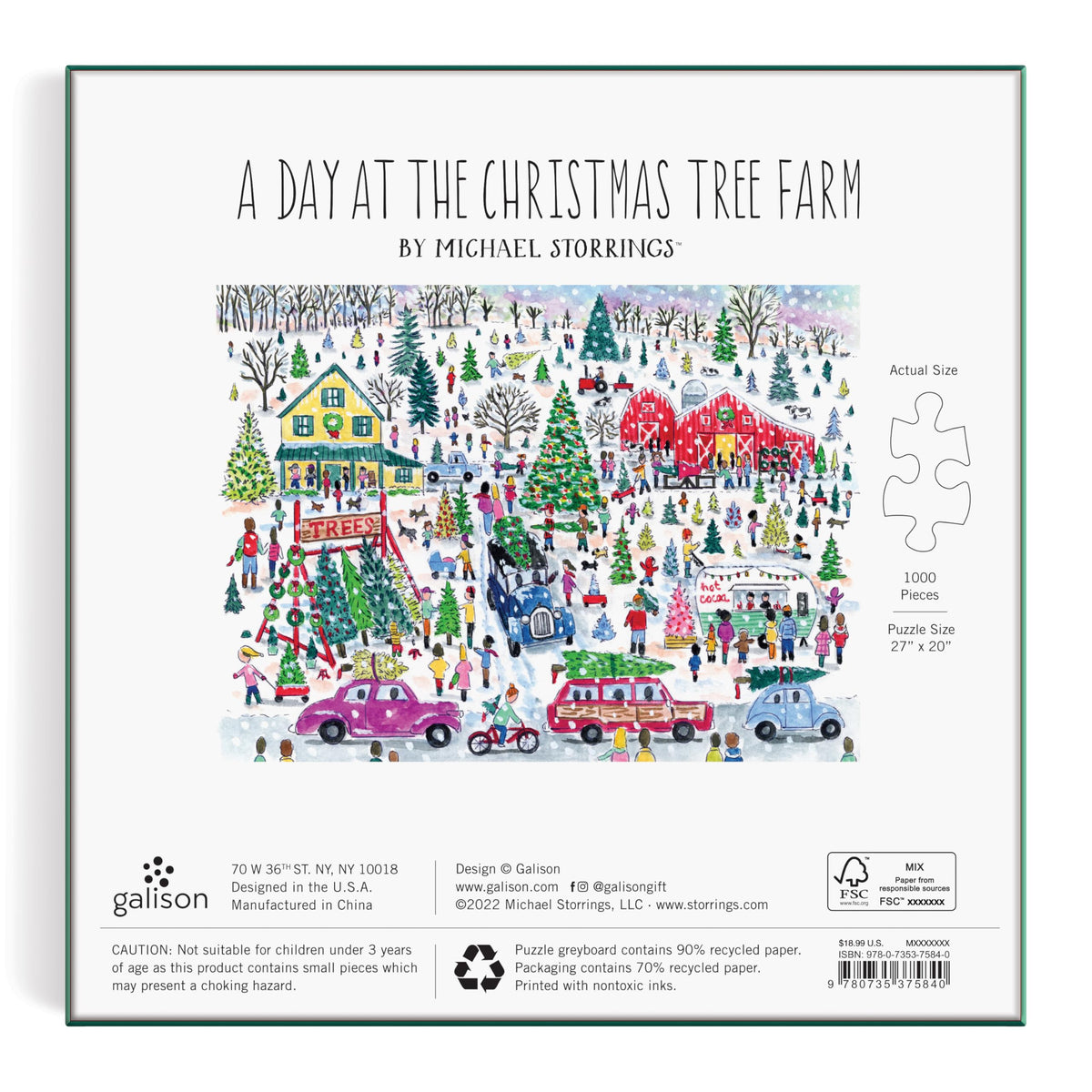Galison Michael Storrings Christmas Tree Farm 1000 Piece Foil Puzzle from Galison - 20" x 20" Holiday Puzzle Featuring Beautiful Illustrations, Thick and Sturdy Pieces, Makes a Wonderful Gift!