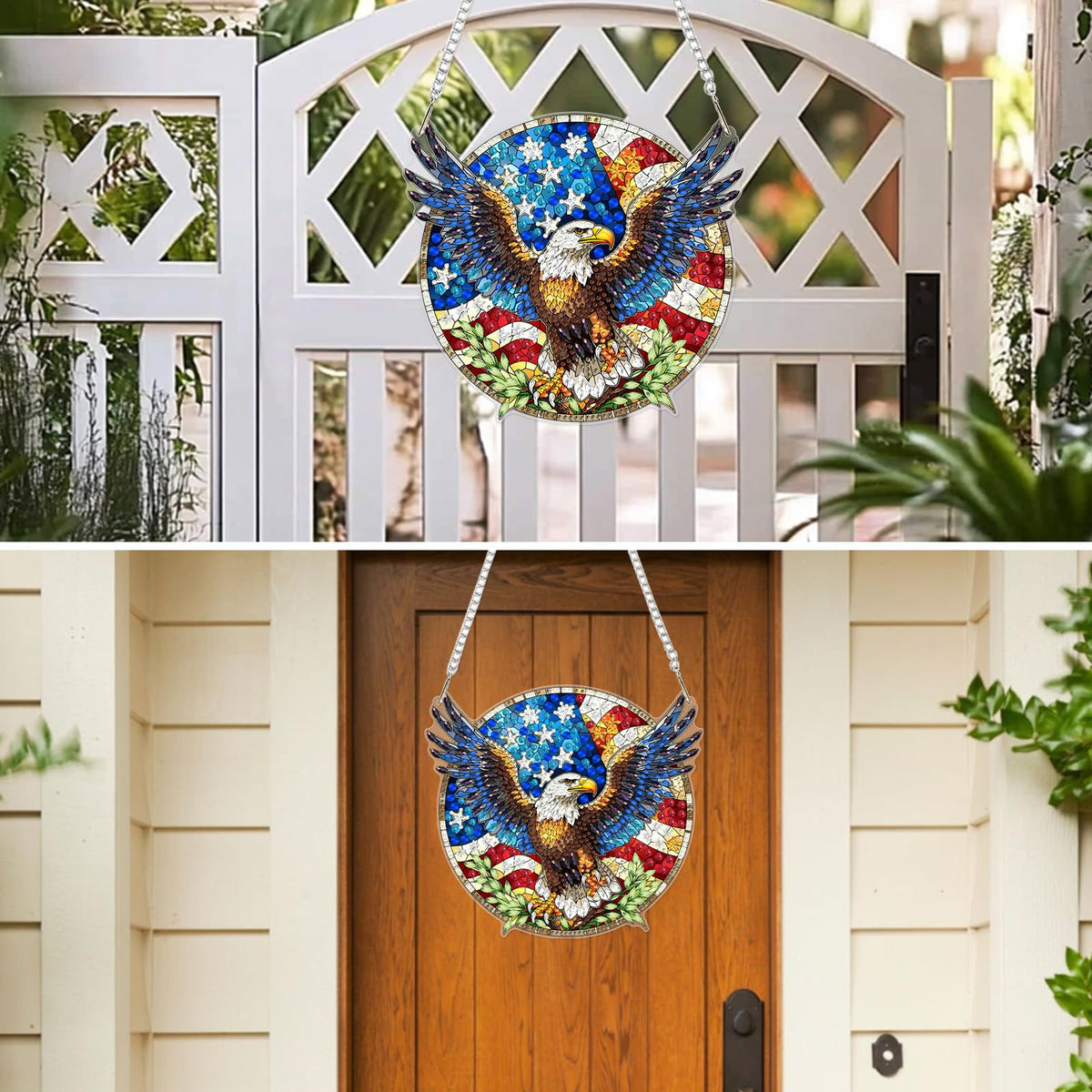 MXJSUA American Bald Eagle Diamond Painting Art Window Suncatchers, Diamond Art Kits for Adults Hanging Ornaments with Chain, 5D Special Shape Crystal Diamond Pendant Accessories for Decor Gift