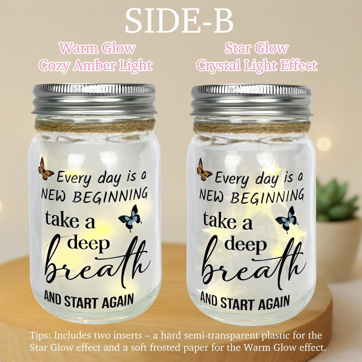 Highland Cow Inspirational Gifts for Women - Double-Sided Decorative Mason Jar Light, New Beginning Self Care Motivational Sunflower Decor Gift for Friends Daughter Sister Coworker