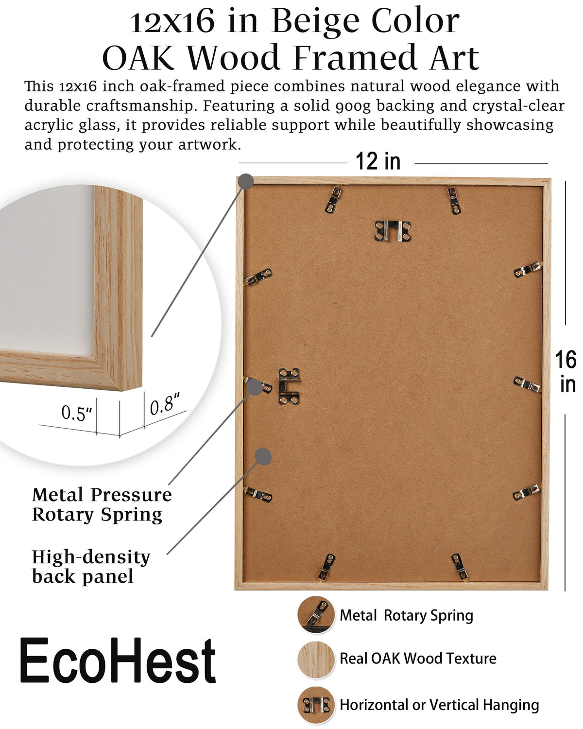 EcoHest Framed Wall Art Wabi-Sabi Japandi Style in Neutral Beige Tones, 12x16 in OAK Wood Minimalist Canvas Wall Art, Modern Simple Contemporary Bedroom Decor,Japandi Art Set of 1 for Living Room