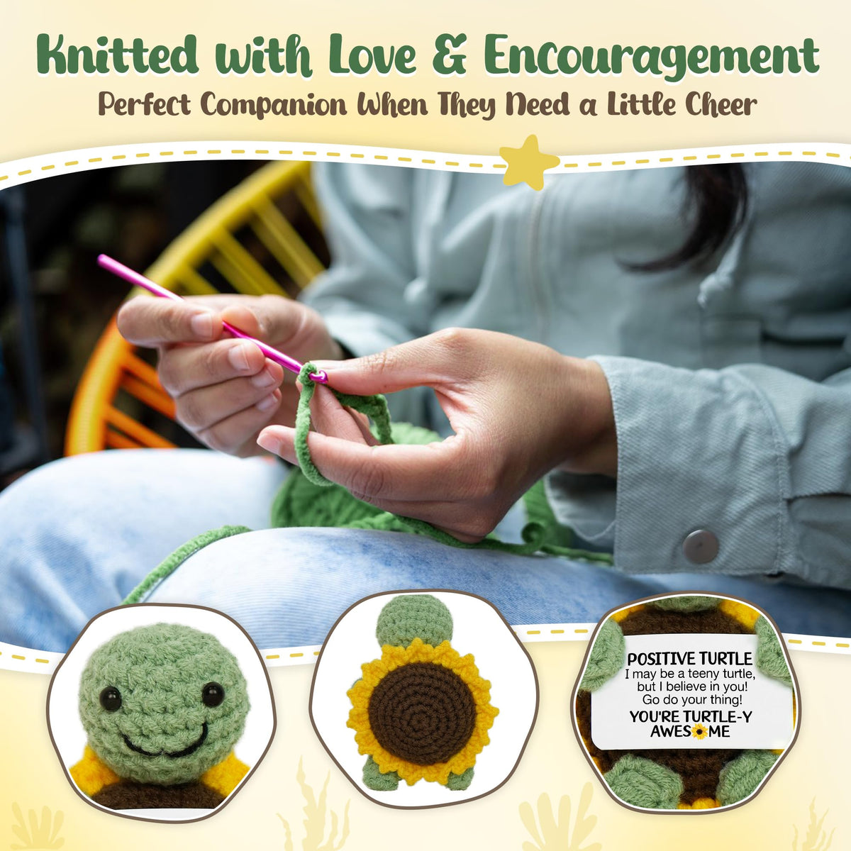 OASSIE Turtle Gifts for Women - Mini Handmade Positive Turtle Crochet Animals, Birthday Relaxation Graduation Gifts for Teen Girls Boys Daughter Mom Sister Friend Teacher Nurse Women
