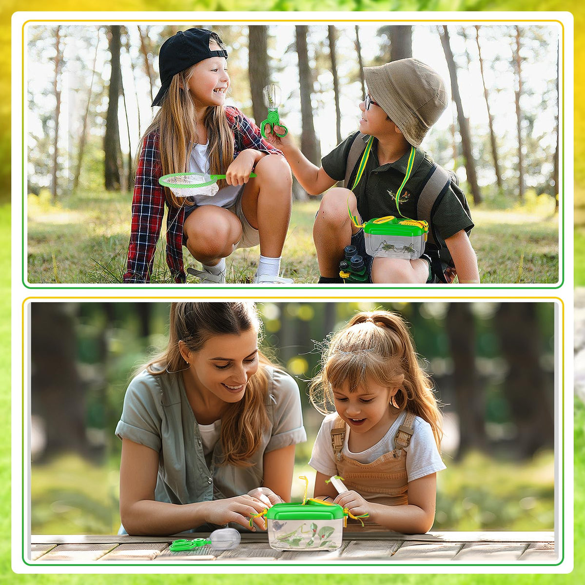 Biubee Bug Catcher for Kids- Sturdy Bugs Catching Kit with Collector Butterfly Net Tweezer, Bug Habitat Outdoor Explorer Kit Gift for Kids Age 3 4 5 6 7 8, 8Pcs, Green