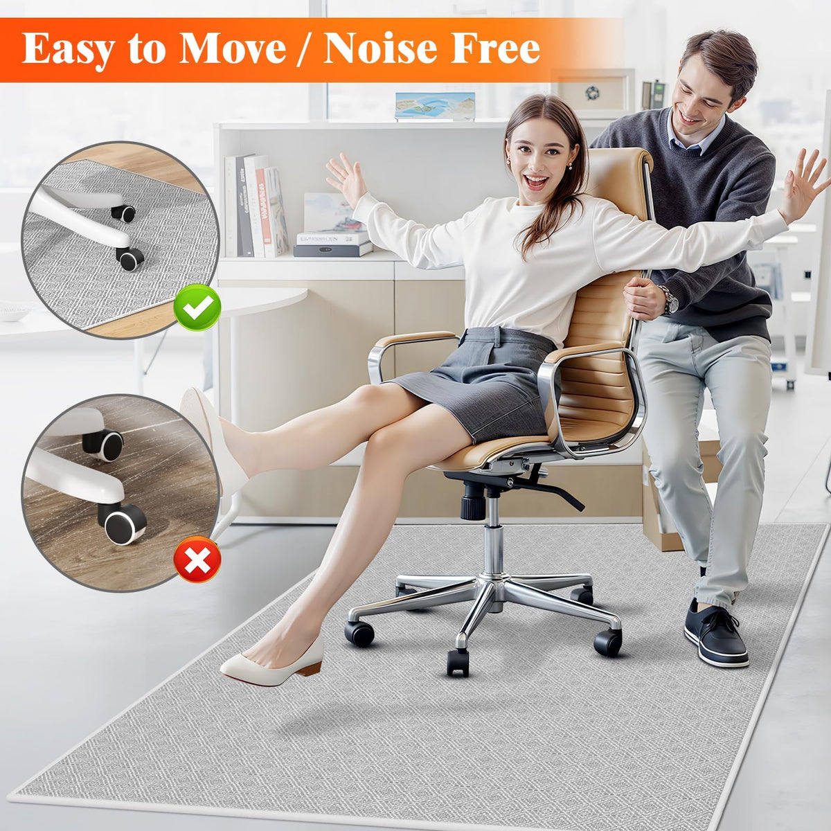 KMAT Office Chair Mat, 46x60in Heavy Duty Hardwood/Tile Floor Protector, Computer Desk Mat for Rolling Chairs, Work, Study, Office, White