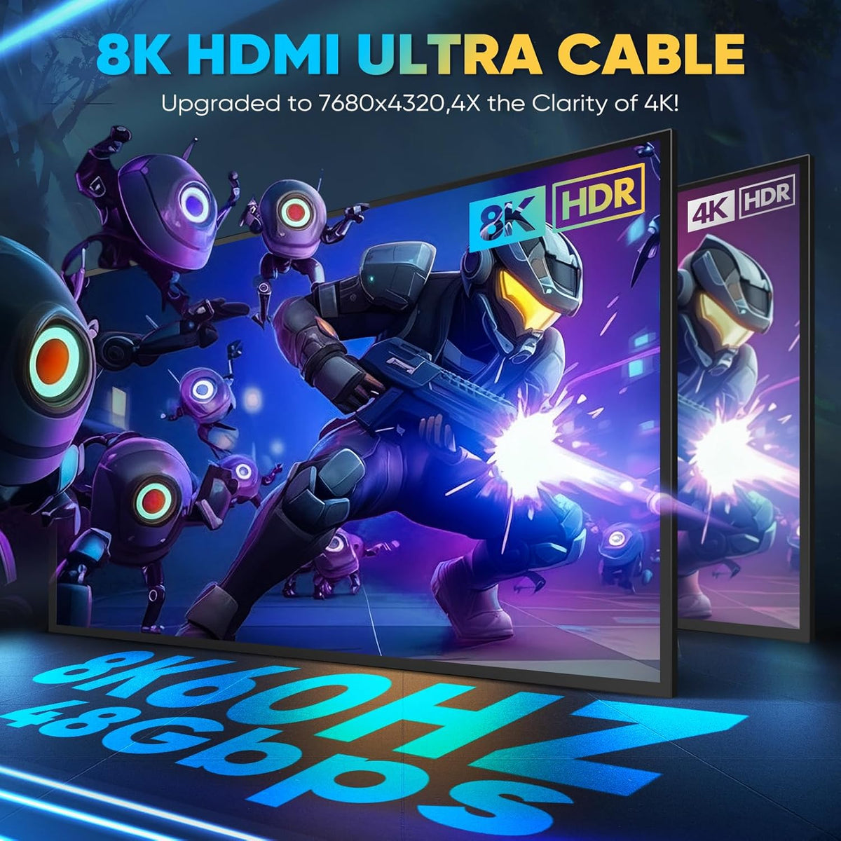 Yuaice 10K 8K 2.1 16FT 48Gbps (1.5FT-25FT) 4K@120Hz, 8K@60Hz, 2.2/2. Long HDMI Cable - Ultra HD Cable High-Speed Lead