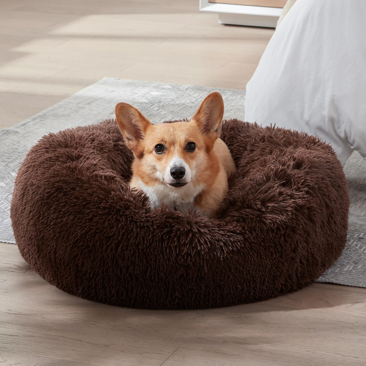 WESTERN HOME WH Calming Dog Bed & Cat Bed, Anti-Anxiety Donut Dog Cuddler Bed, Warming Cozy Soft Dog Round Bed, Fluffy Faux Fur Plush Dog Cat Cushion Bed for Small Medium Dogs and Cats