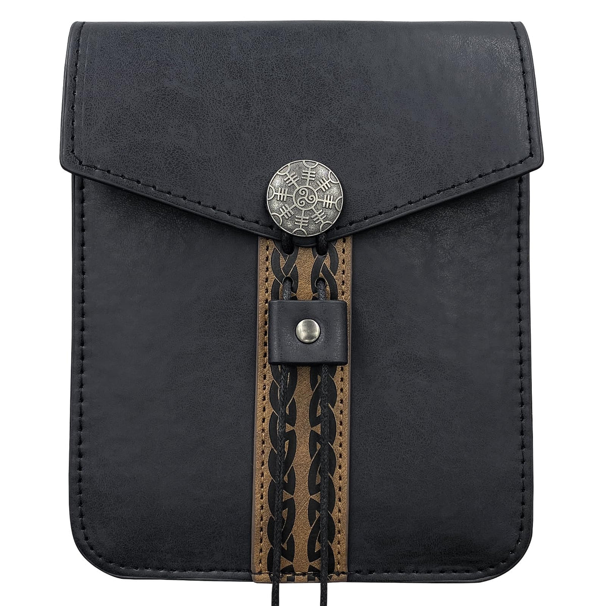 HiiFeuer Vintage Medieval Faux Leather Belt Bag, Retro Middle Ages Belt Pouch Waist bag, Portable Side Pack For LARP Ren Faire (Black A)