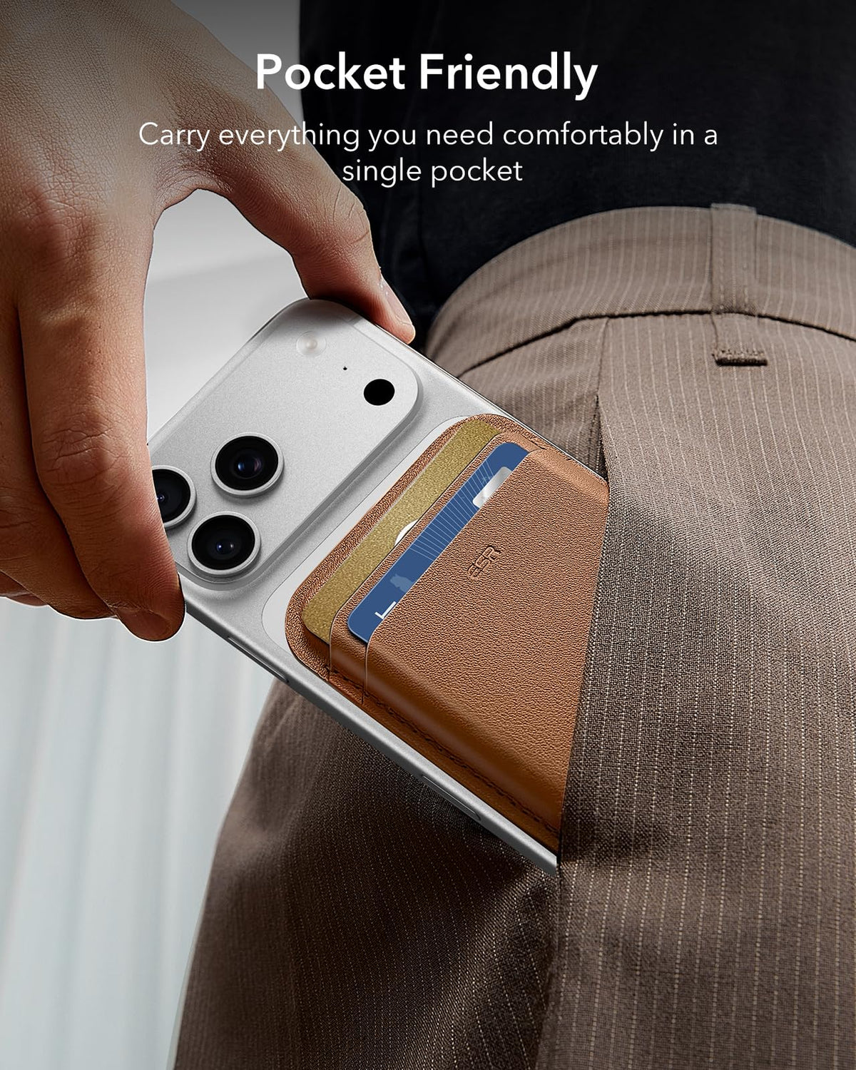 ESR for MagSafe Wallet, 5 Card Holder with RFID Blocking, MagSafe Sticker Included, Slim Magnetic Wallet for iPhone 17e/17/16/15/14/13/12 Series and Selected Samsung Devices, Not for 13/12 Mini, Brown