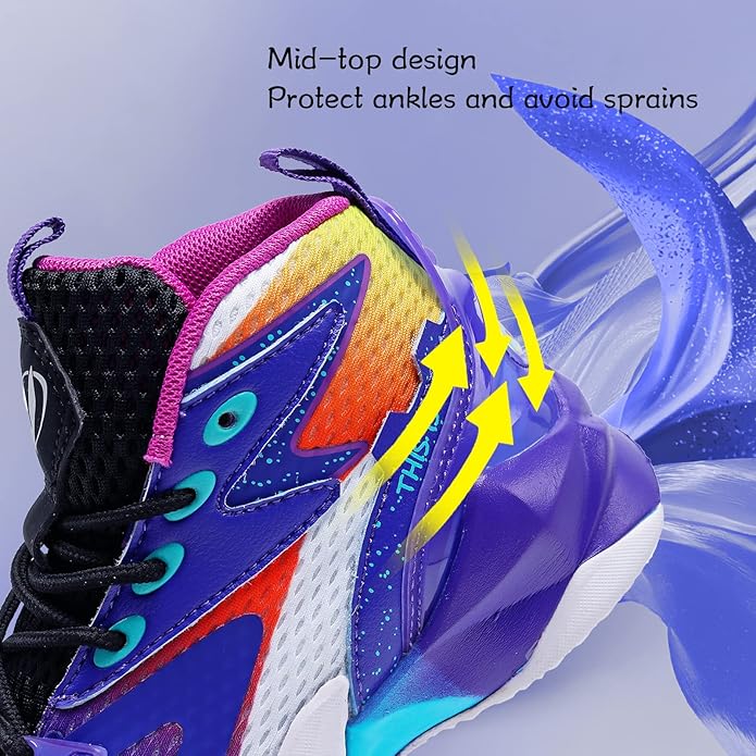 VITUOFLY Kids Basketball Shoes Boys Air Cushion Sneakers Girls Mid Top School Hoops Shoes Non-Slip Outdoor Sports Running Gym Comfortable Durable Little Kid/Big Kid