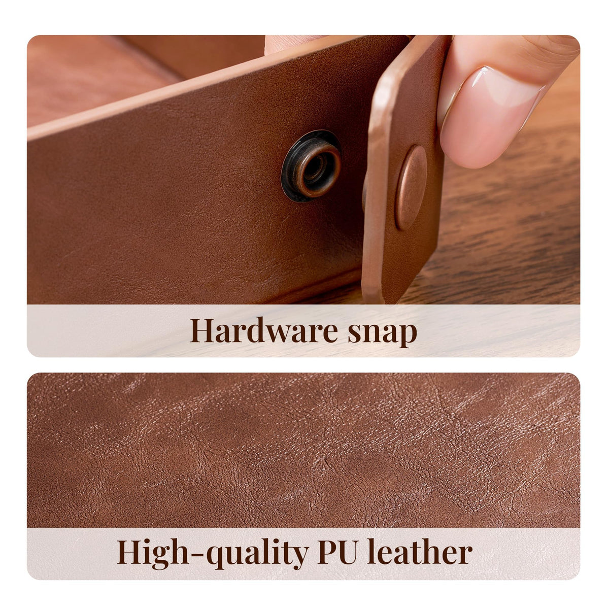 Josmimic Catch All Valet Tray - EDC Organizer for Key, Wallet, Watch, Jewelry, Phone, coin change | Faux Leather Storage Tray for Dresser, Nightstand, Desk, Entryway, Travel Storage | Brown