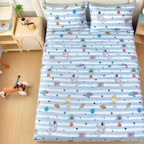 MICORAL Queen Sheets Set Kids, Astronaut Sheets for Boys Girls & Teens, 4 Piece Soft Printed Microfiber Bed Sheets, Deep Pocket Cozy Cute Toddler Bedding Set