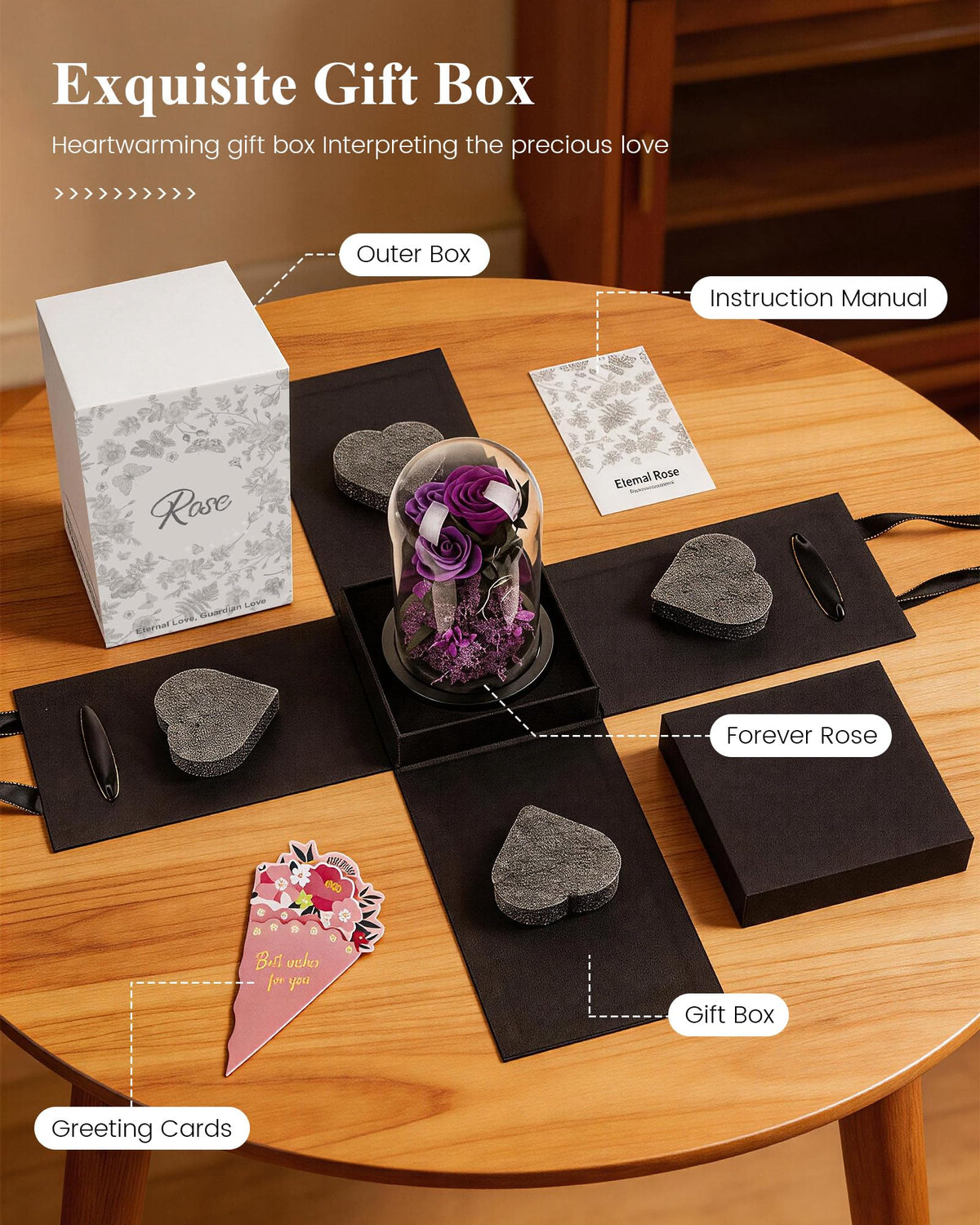 Agrul Mothers Day Flowers Roses Gifts for Mom,Forever Preserved Flower Rose in Glass Dome Fresh Flowers for Delivery Mothers Day Roses Gifts for Wife Women Mom Grandma from Daughter/Purple Rose