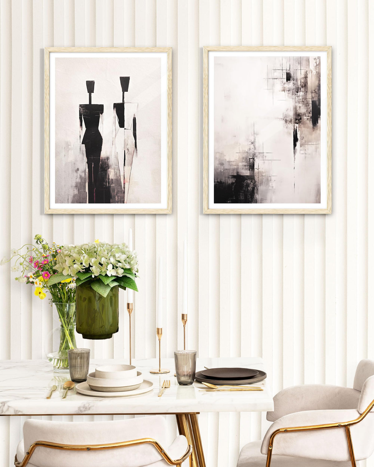 EcoHest Framed Wall Art Wabi-Sabi Japandi Style in Neutral Beige Tones, 12x16 in OAK Wood Minimalist Canvas Wall Art, Modern Simple Contemporary Bedroom Decor,Japandi Art Set of 1 for Living Room