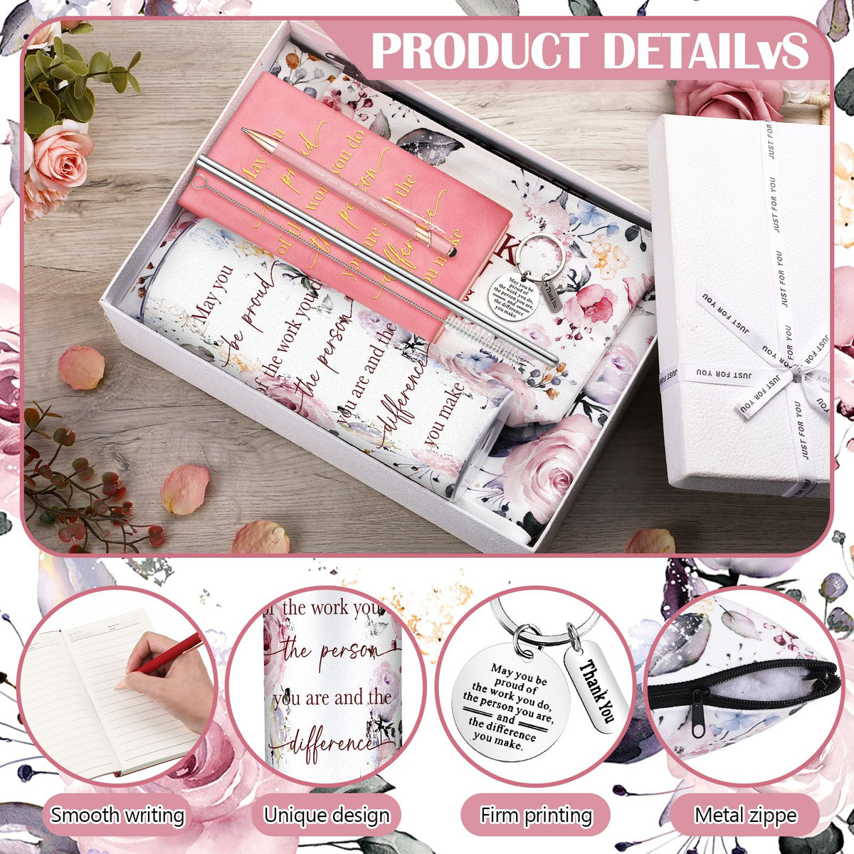 Wiwiqing 6 Pcs Employee Appreciation Gifts for Women, Thank You Gift Set for Coworker, Staff, Teacher, Nurse, Team Recognition Gifts for Work Anniversary, Farewell, Promotion(Chic Style)
