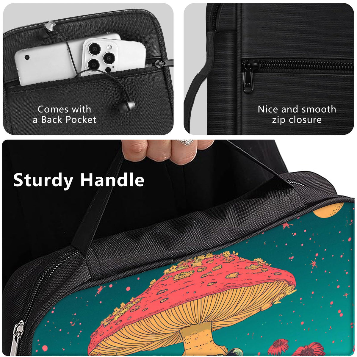 Qindaiwen Bible Cover for Women Kids, Bible Carrying Case Church Bag Bible Protective with Zippered Back Pocket, Gift for Adults Lady Women Men, Frog on a Mushroom