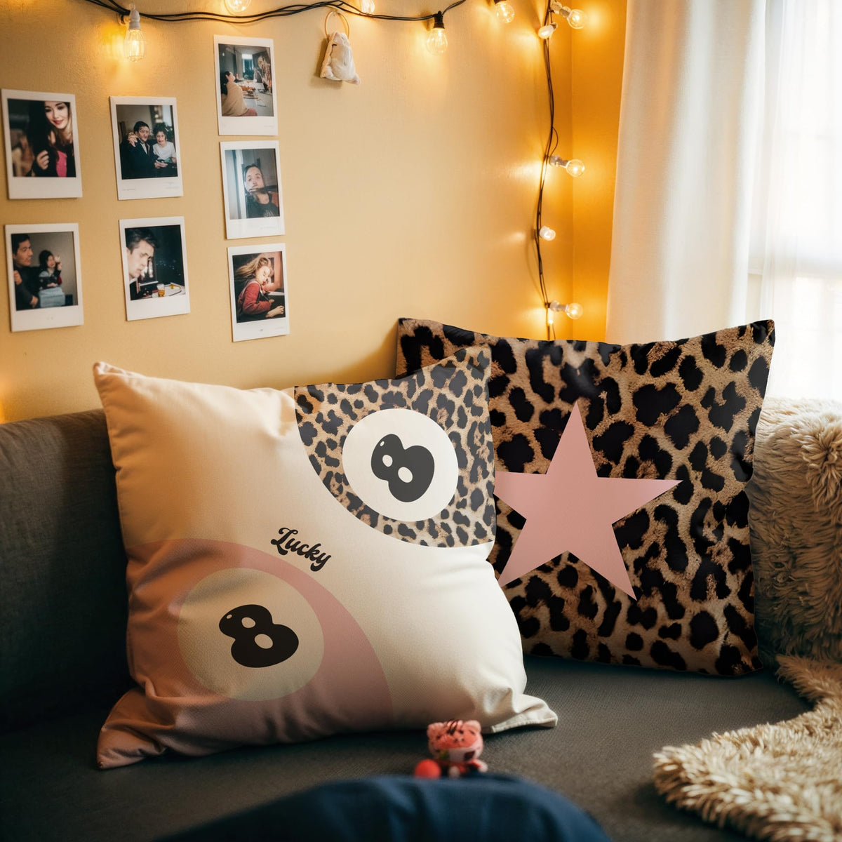 GTYNU Trendy Funky Cheetah Pink Y2K Luck 8 Ball Pillow Covers 18x18 Set of 2,Cheetah Leopard Lover Gifts for Women,Coquette Preppy Pillow Covers for Girls Room Dorm Apartment Decor