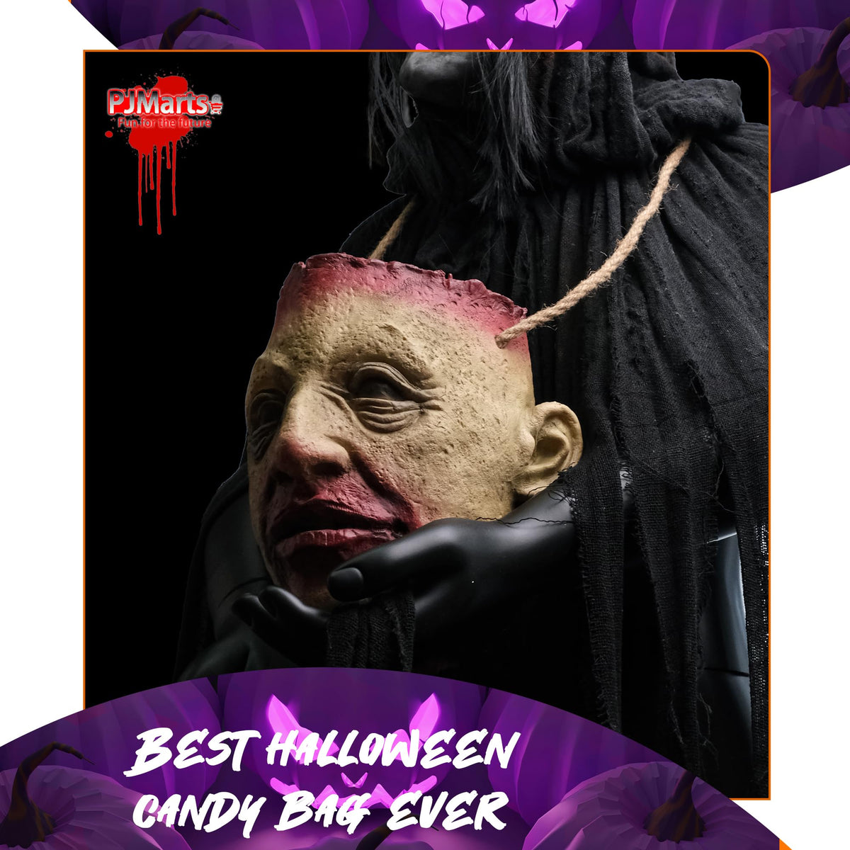 Severed Head Bloody Candy Shoulder Bag, Bloody Trick or Treat Bucket Halloween Candy Basket Halloween Party Window Decorations Props