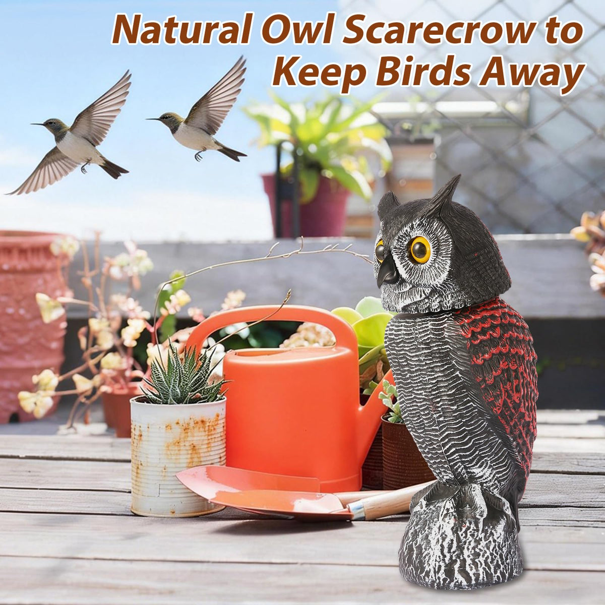 WonderField Fake Owl Decoys to Scare Birds Away-15.8 Inch, Rotating Head Sculptures, Nature Enemy Scarecrow Plastic Owl Statues, Bird Control and Pigeon Deterrent Outdoor for Outside, Patio, Yard