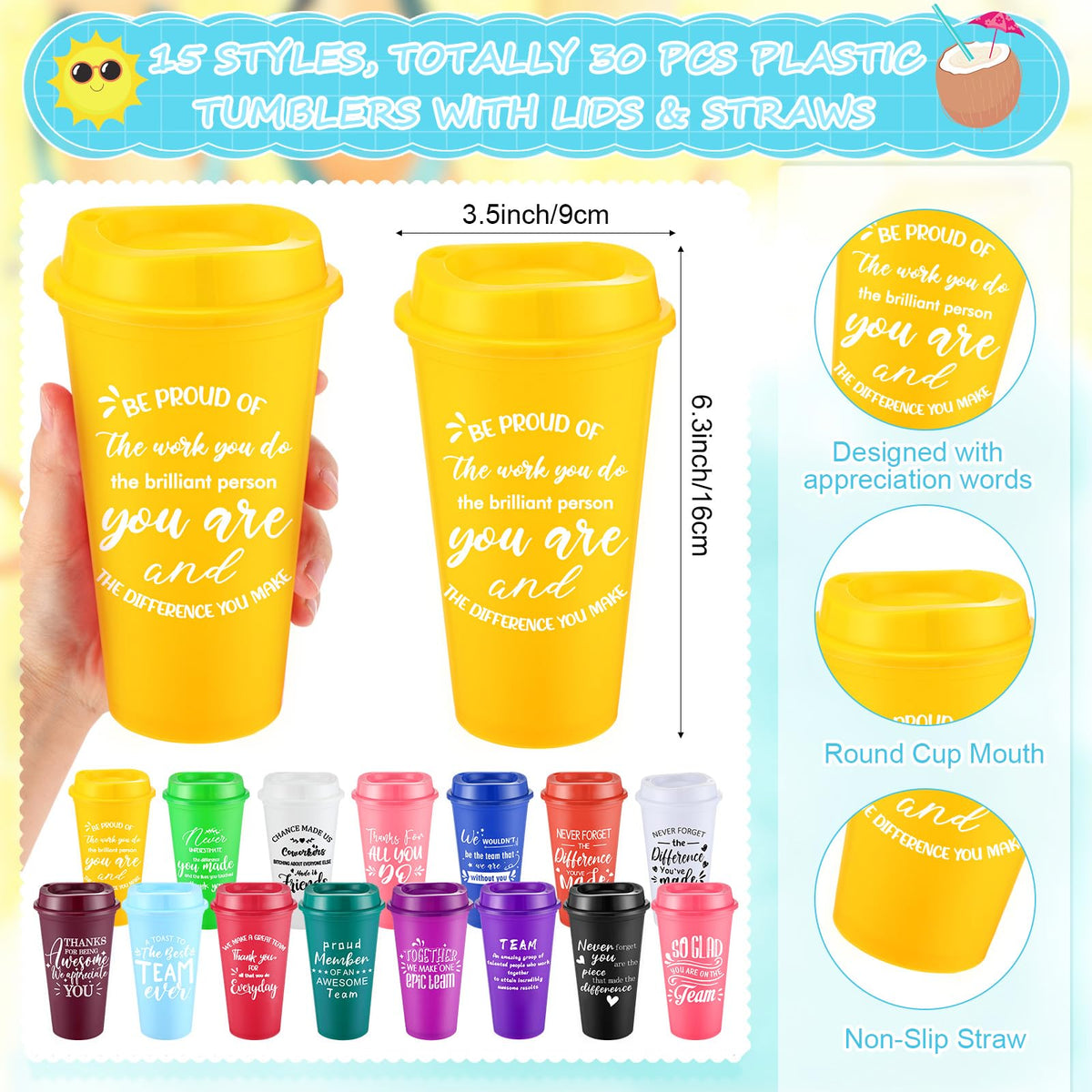 Teenyyou 90 Pcs Employee Appreciation Gift Set, 16oz Tumbler with Lid Notebook Pen Bulk Thank You Gift Holiday Party Favor for Office Coworker Teacher Staff Team (Multi Color,Elegant Style)