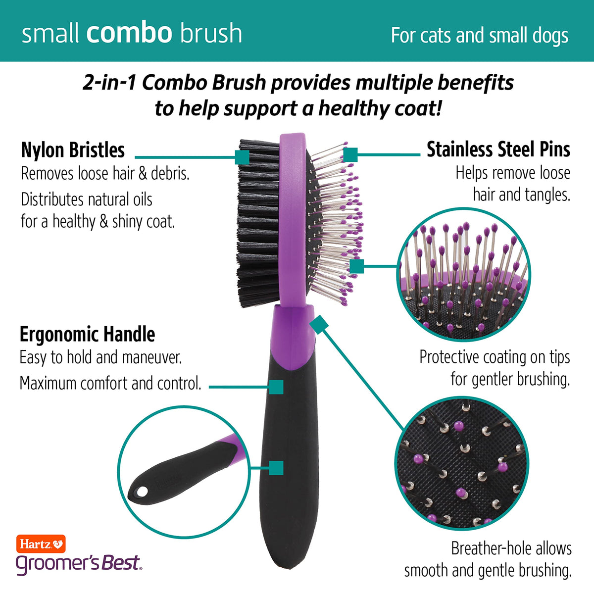 Hartz Grooming Supplies, Groomers Best Combo Brush for Dogs and Professionals 6-in-1 Dog Shampoo and Combo Brush Bundle, Good for All Dogs & Coat Types