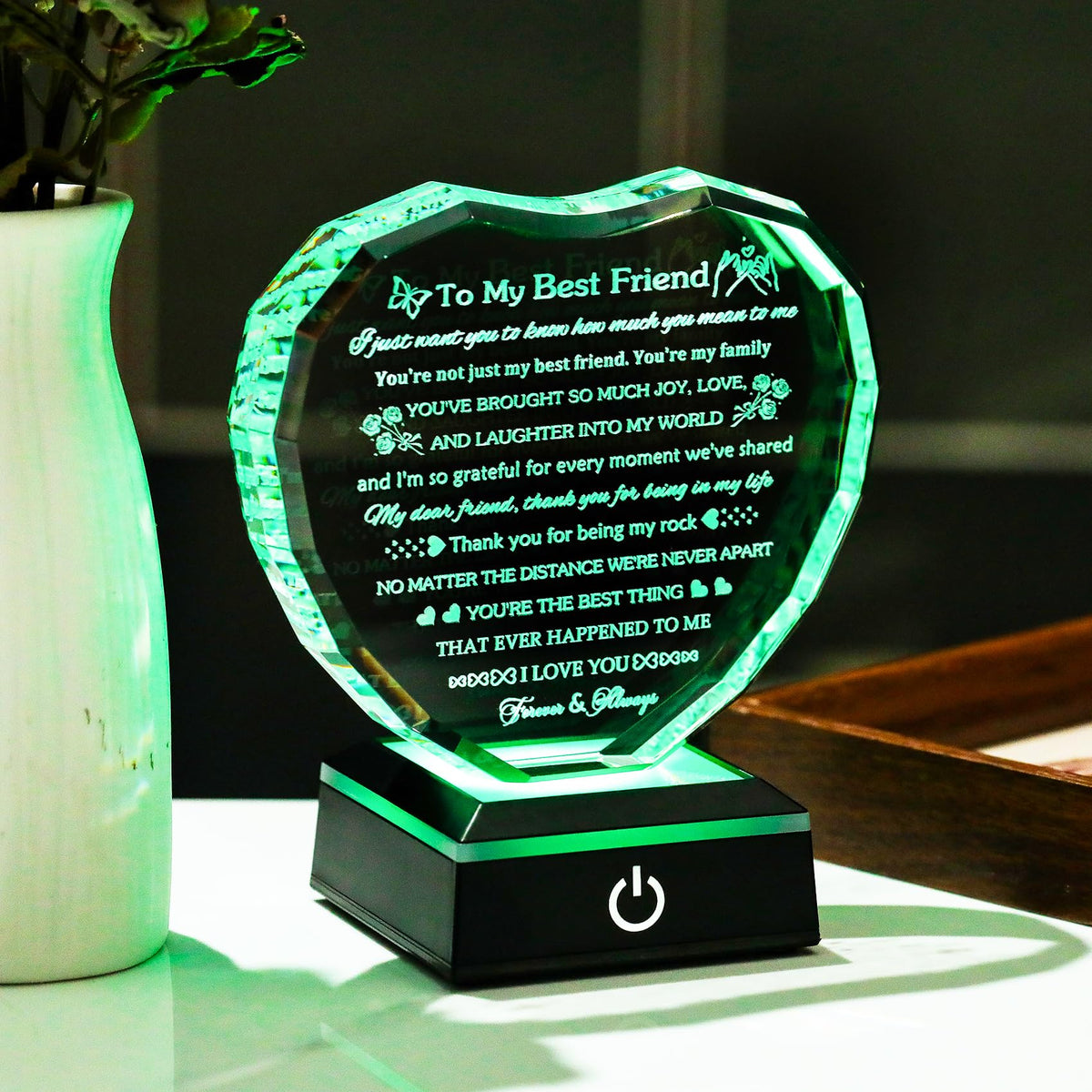Arikyrist Best Friend Birthday Gifts with LED Base Crystal Heart Friendship BFF Gifts for Women Best Friend Bestie Gift Ideas for Women Gift for Female Friends on Christmas Wedding Valentine's Day