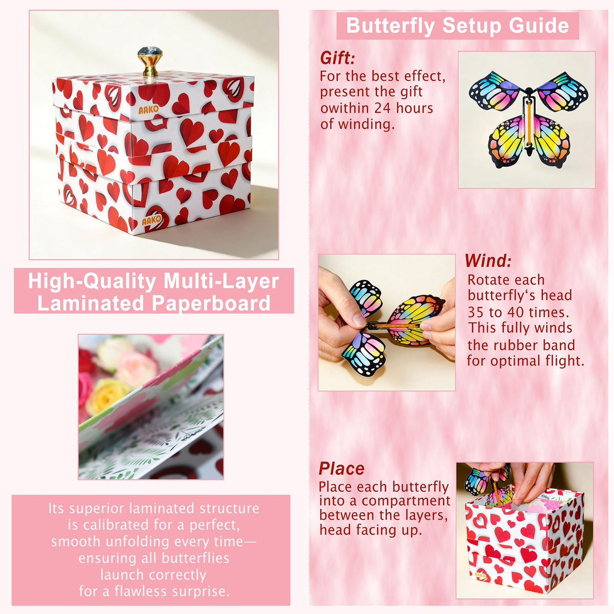 Flying Butterfly Birthday Surprise Explosion Gift Box Pop Up Present for Women & Men - The Perfect Way to Celebrate Your Wife Girlfriend Best Friend or Mom on Valentine‘s Day Anniversaries & Mother’s Day