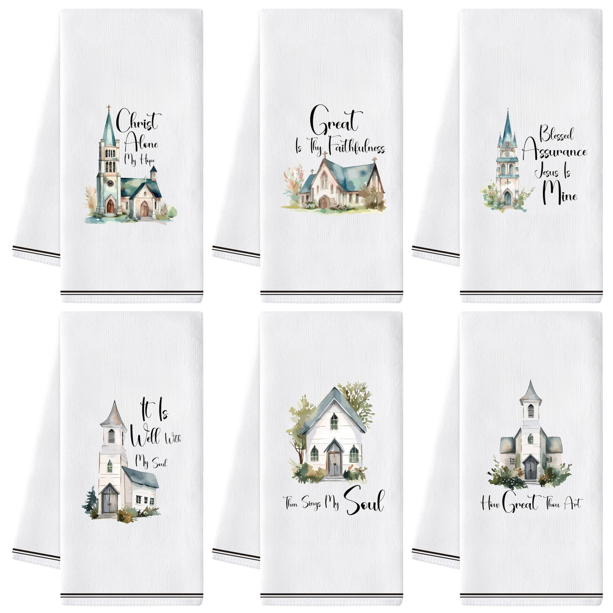 GROBRO7 Church Hymn Hand Towels - 6Pcs Christian Religious Kitchen Dishcloths Set Soft Polyester Towel Bathroom Home Dining Table Decorative Tea Party Favors Housewarming Gift for Hostess Men Women