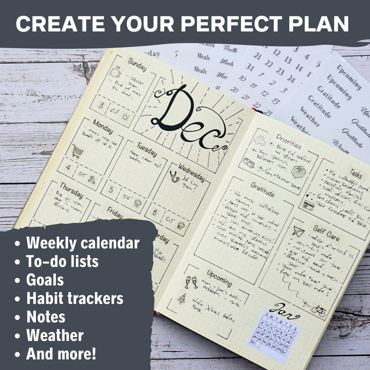 Weekly Planner Layout Journaling Supplies Kit (32 pcs) - 18 Weekly Layout A5 Planner Stencils and 14 Sheets Minimalist Planner Stickers, Planner Accessories Compatible with A5 Bullet Journals