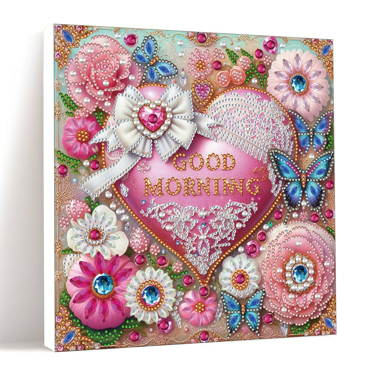 DIYDeligths DIY Diamond Pearl Art Painting with Frame 9.84in Handmade Paste Painting Healing Stress-Relieving Home Wall Decoration No Framing Required (Flowers Heart)