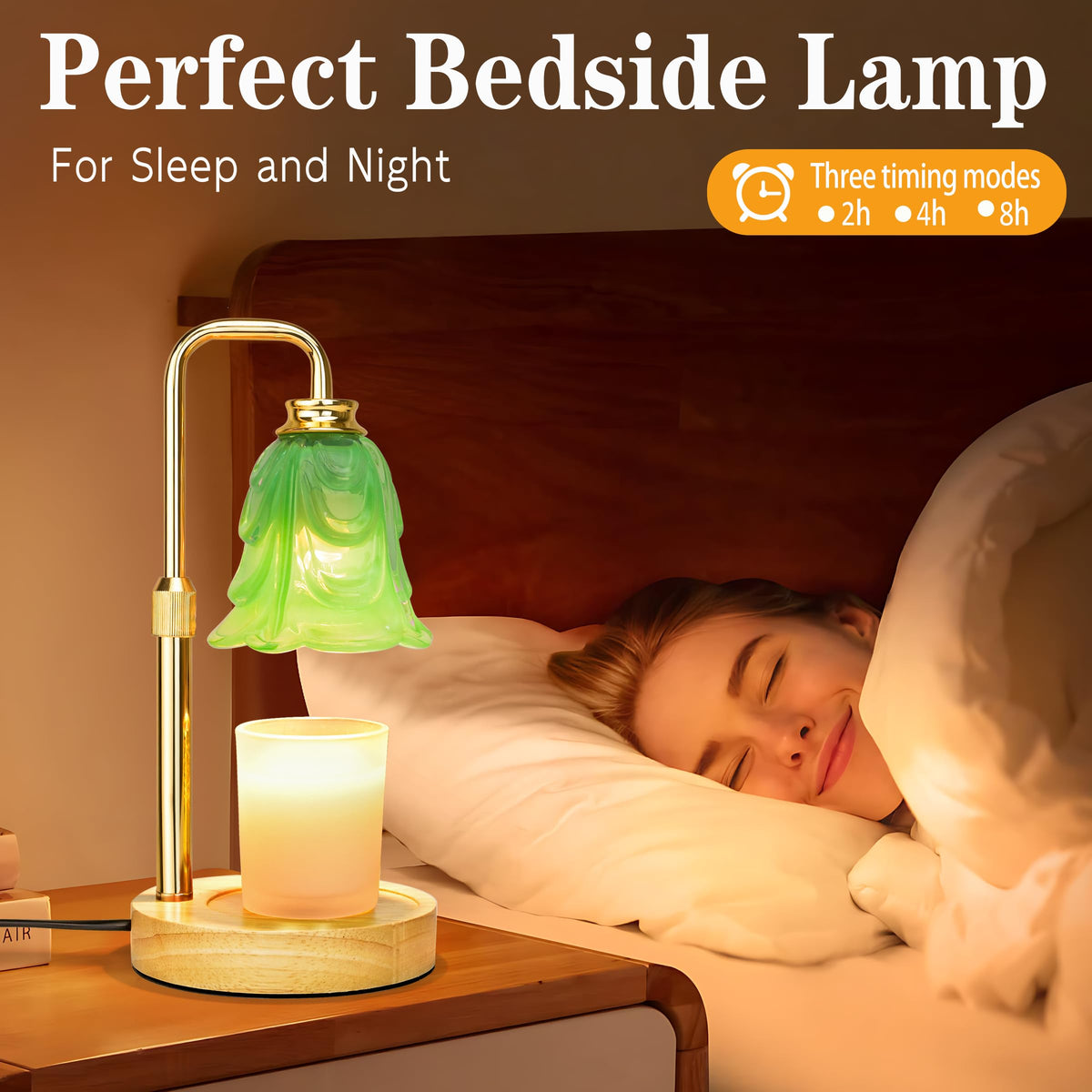 XJZJY Candle Warmer Lamp with Timer Dimmer, Adjustable Height Green Tulip Candle Wax Warmer, Christmas Birthday Gift for Mom Women, House Warming Gifts for New Home Bedroom Decor,Mint Green