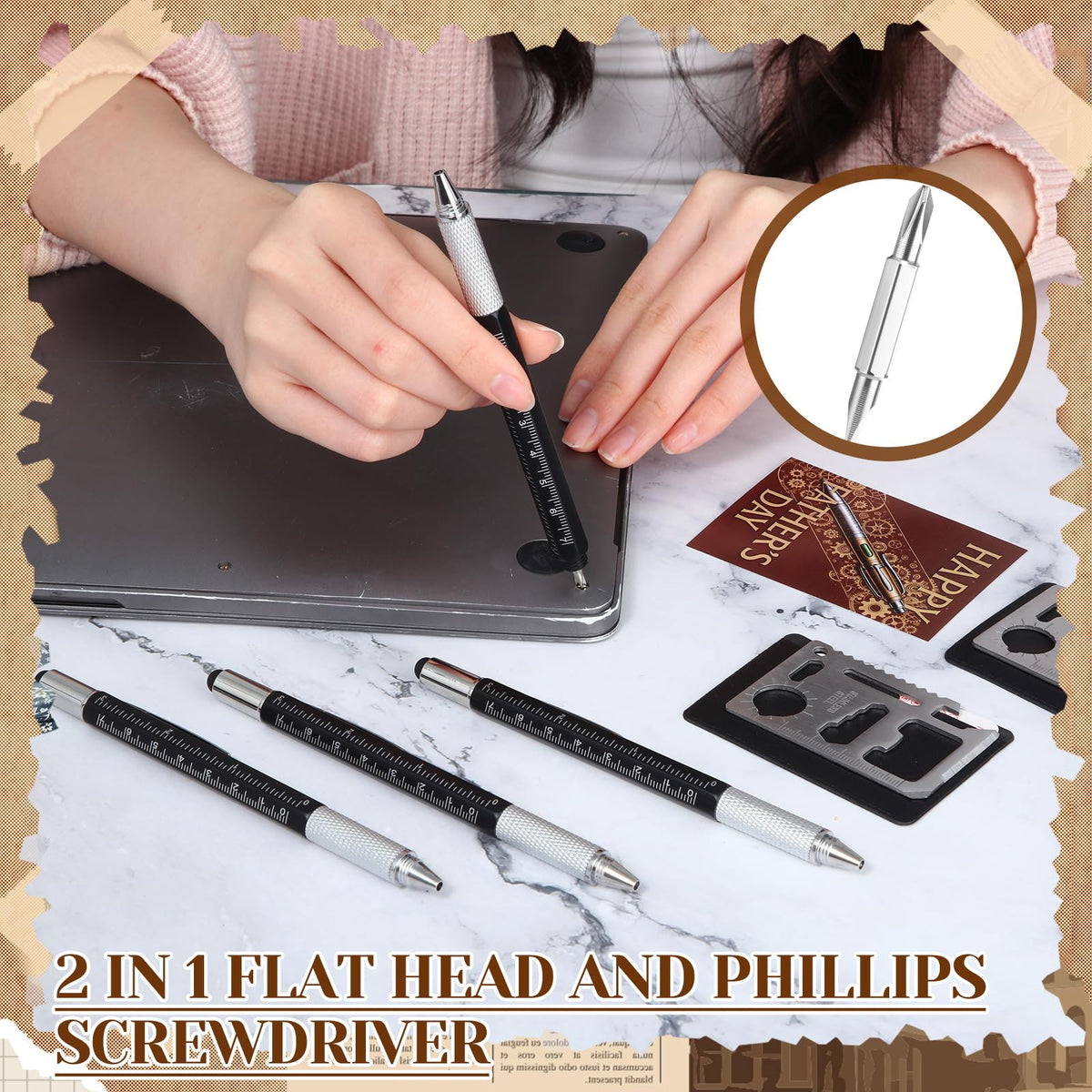 Vicenpal 20 Set Fathers Day Multi Tool Gifts 6 in 1 Multi Tool Pen Credit Card Screwdriver Pen Gadget with Cards Appreciation Gifts for Adult Men Dad Husband Male Coworker