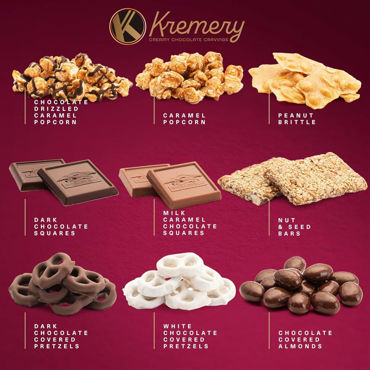 KREMERY Creamy Chocolate Cravings Mothers Day Treats, Chocolate Covered Pretzels, Nuts, Candy & Caramel Popcorn (Deluxe, 3.5 lbs) Sweet Treats in Seagrass Tray with Ribbon Kosher