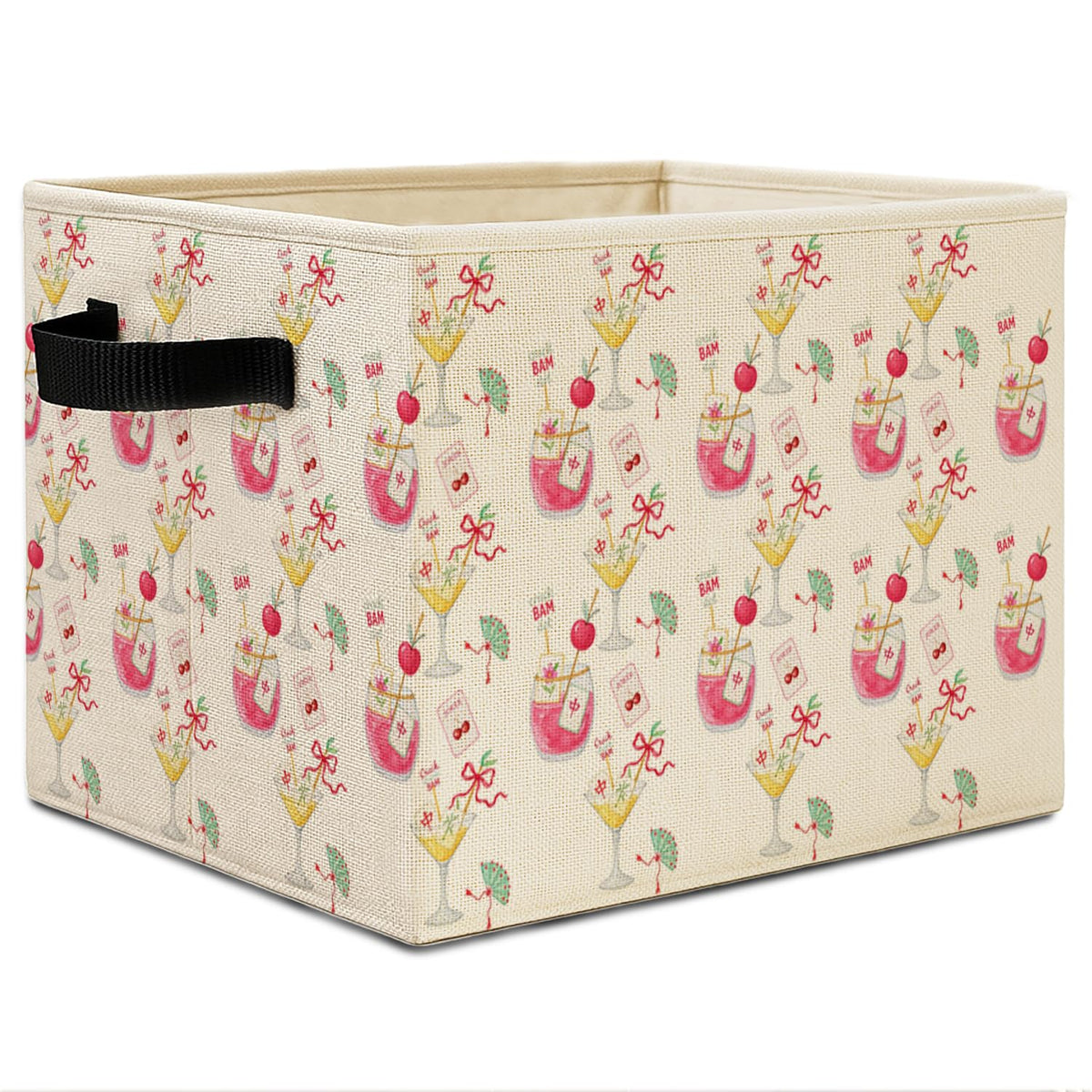 Elefeltclave Mahjong Cocktail Storage Bins,Trendy Martini Cocktail Mahjong Collapsible Storage Basket Organizer for Kitchen Bar Lounge Girls Bedroom Clothes Toys Books, Toybox for Girls COCKTAILMJ