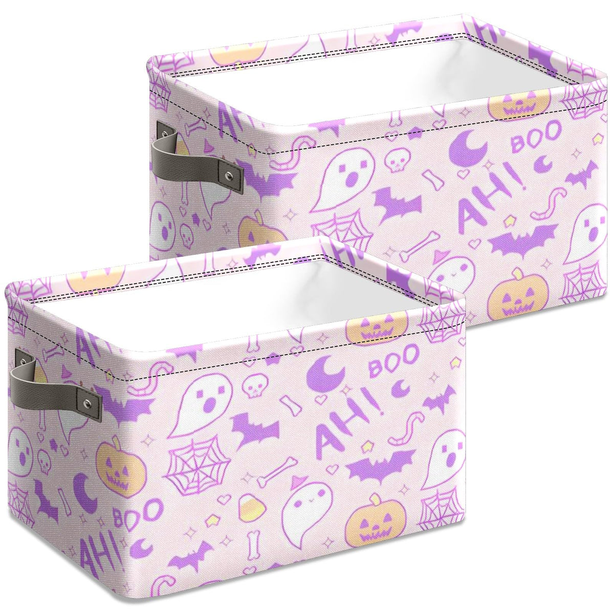 Andemie Halloween Basket Cute Pink Spooky Boo Basket Stuffers for Women Teen Girls Girlfriend Trick or Treat Bags Cube Large Collapsible Storage Bins